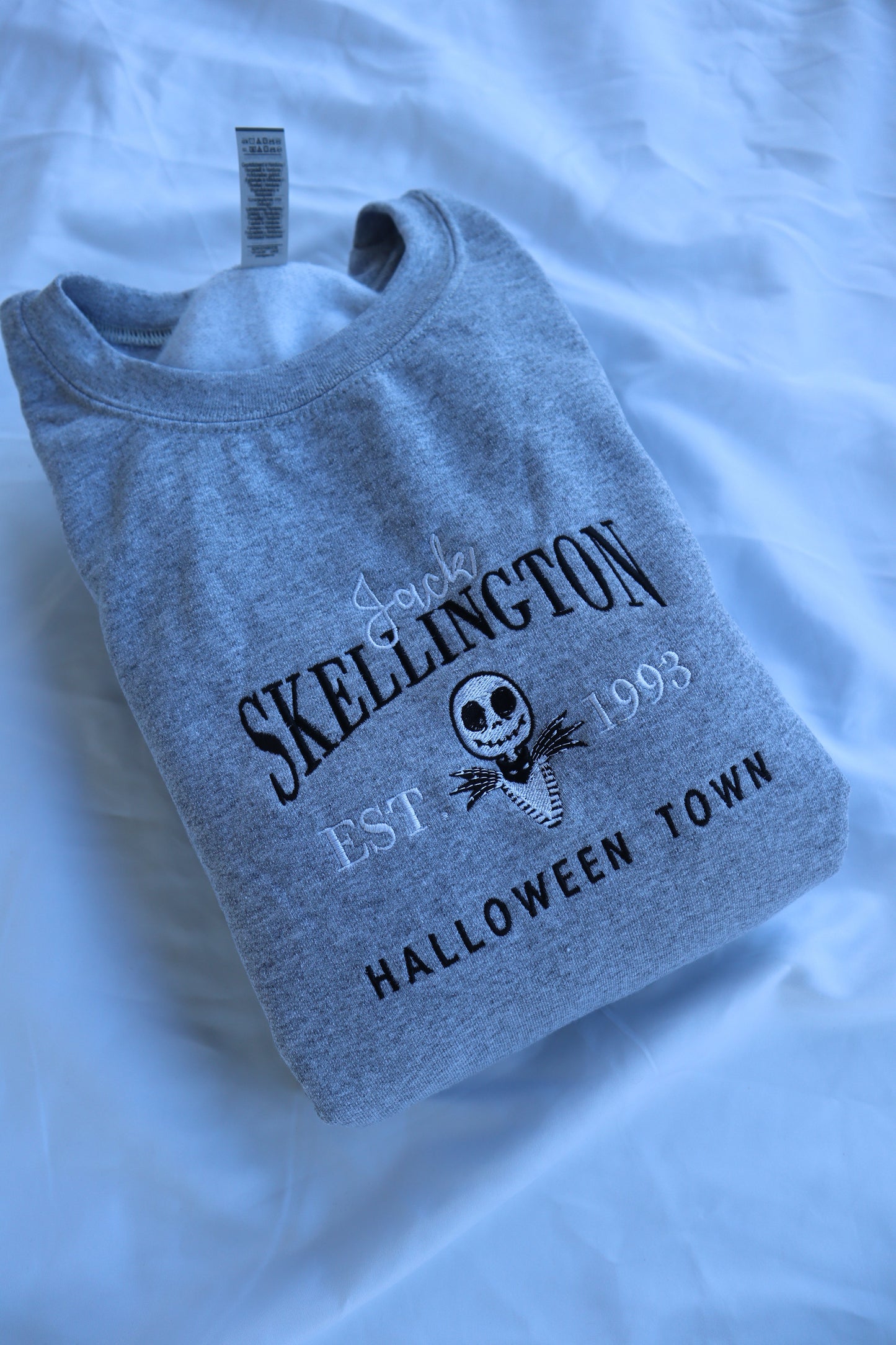 Embroidered 'Jack Skellington Halloween Town' Hoodie or Crew Neck, Long Sleeve, Classic fit, Unisex, Adult