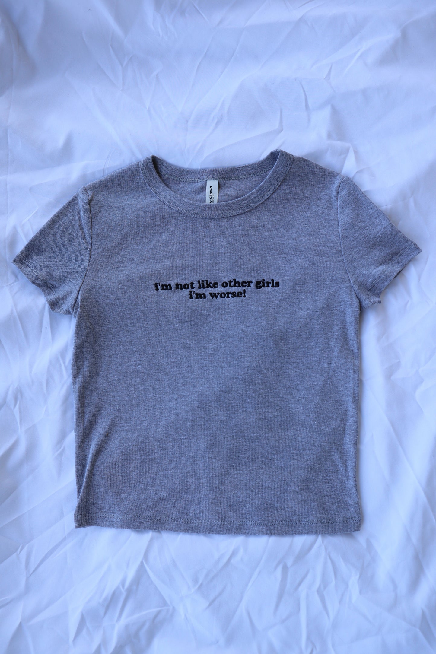 I'm Not Like Other Girls I'm Wors, Short Sleeve, Crop Top, Fitted, Female, Adult Baby Tee