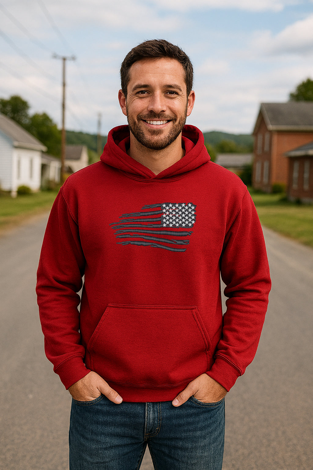 Embroidered Reversed Black Flag, Hoodie or Crewneck Sweatshirt, Unisex, Classic Fit, Long Sleeve, Adult