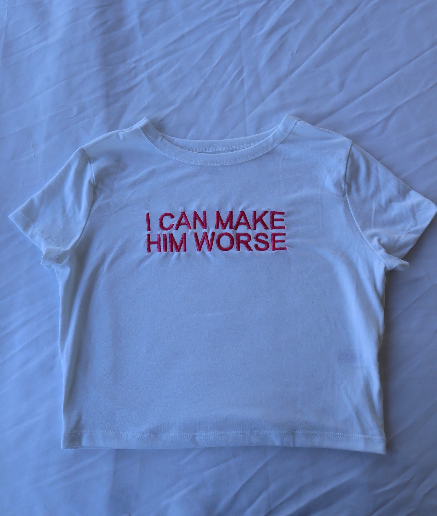 I Can Make Him Worse, Short Sleeve, Crop Top, Fitted, Female, Adult Baby Tee