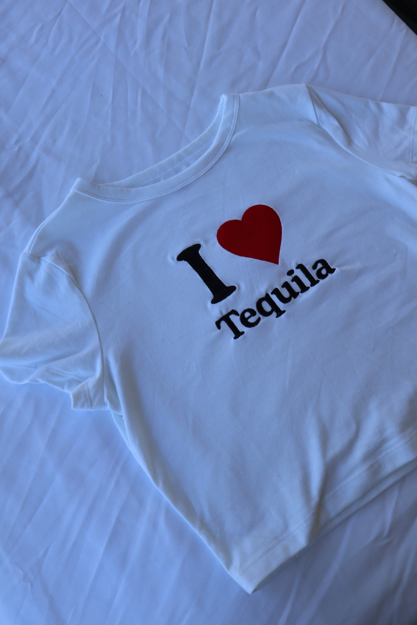 I Love Tequila, Short Sleeve, Crop Top, Fitted, Female, Adult Baby Tee