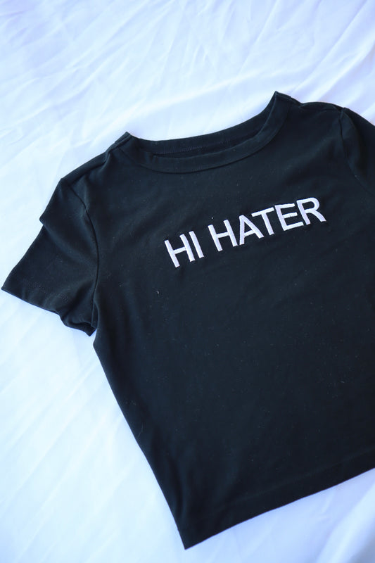 Hi Hater Bye Hater, Short Sleeve, Crop Top, Fitted, Female, Adult Baby Tee