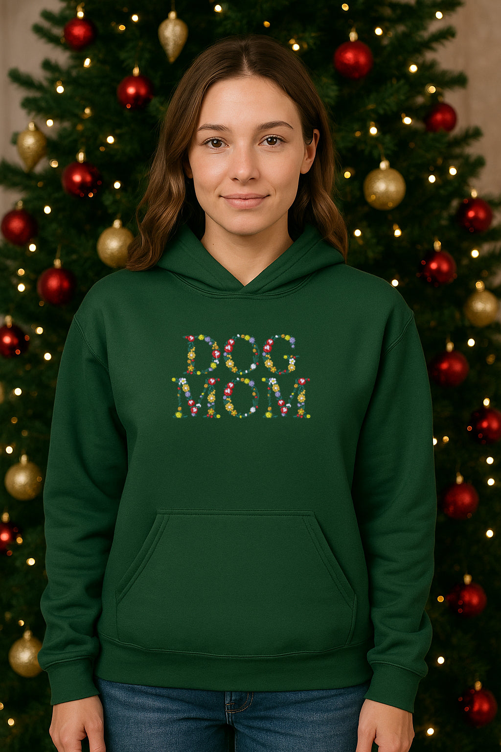 Embroidered Floral Dog Mom Hoodie or Crewneck, Holiday Sweatshirt, Unisex, Classic Fit, Long Sleeve, Adult