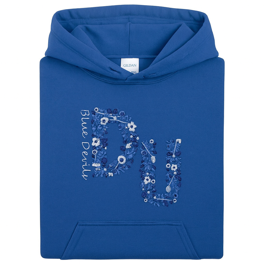 Embroidered Floral DU Hoodie or Crewneck, Long Sleeve, Unisex, Adult