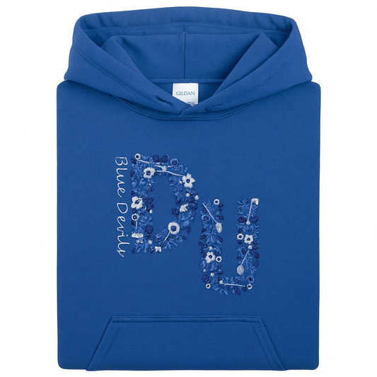 Embroidered Floral DU Hoodie or Crewneck, Long Sleeve, Unisex, Adult