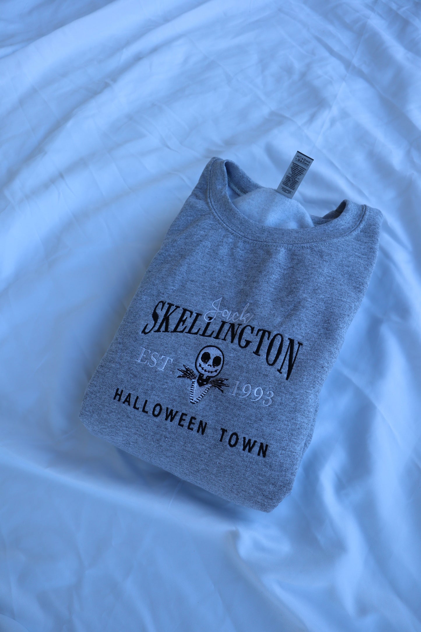 Embroidered 'Jack Skellington Halloween Town' Hoodie or Crew Neck, Long Sleeve, Classic fit, Unisex, Adult