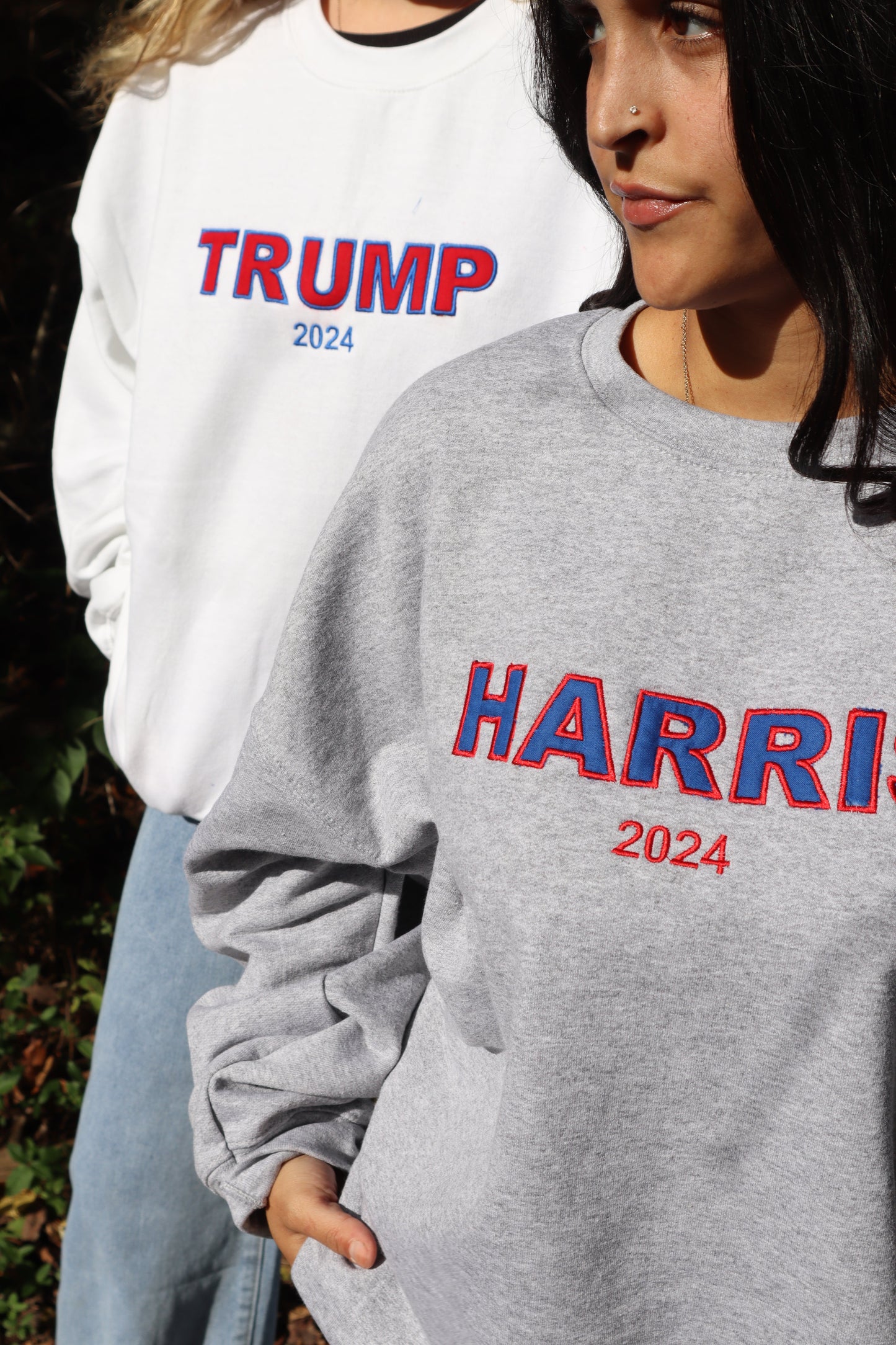 Embroidered "Trump or Harris 2024" Hoodie or Crew Neck, Long Sleeve, Classic fit, Unisex, Adult