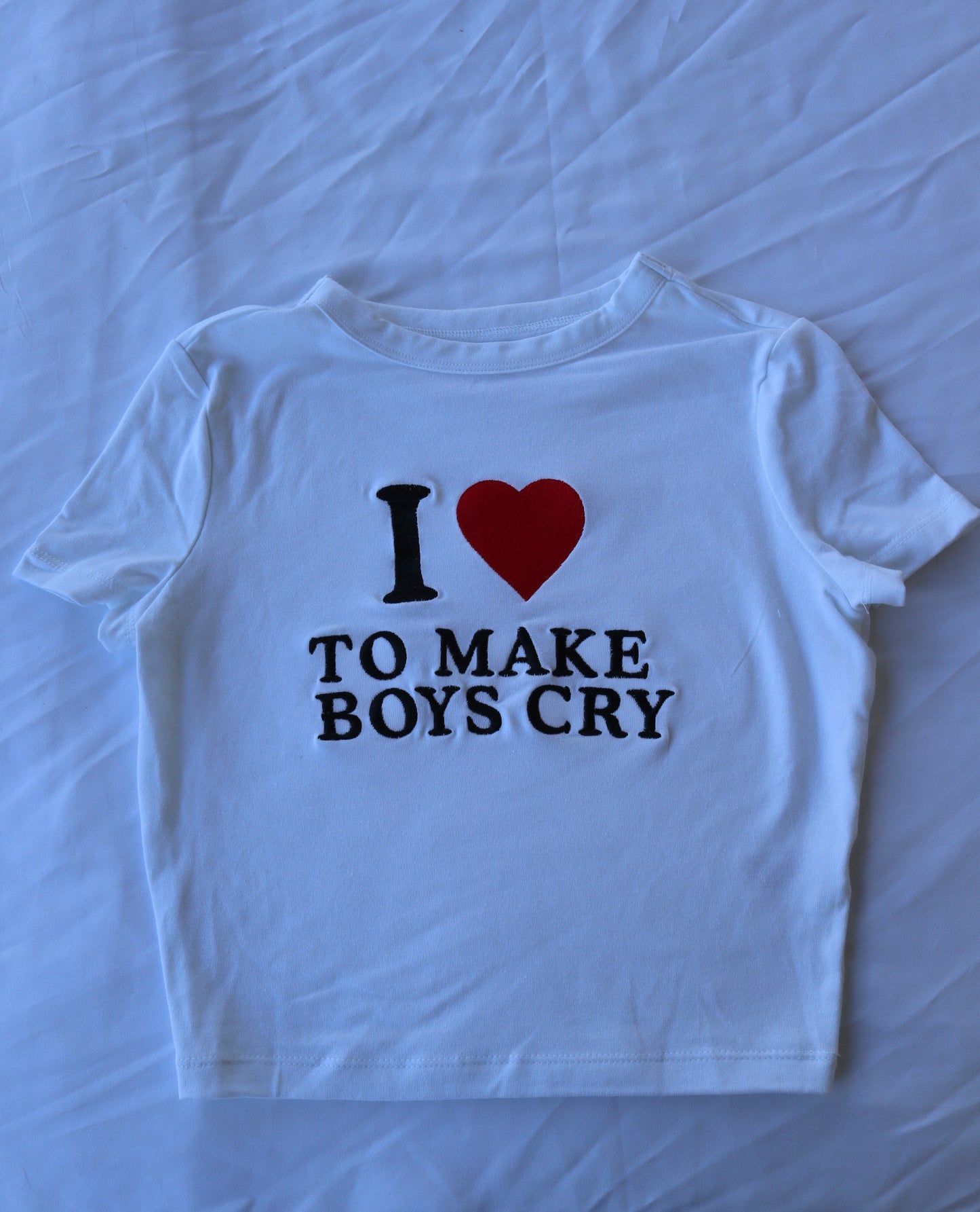 I Love To Make Boys Cry, Short Sleeve, Crop Top, Fitted, Female, Adult Baby Tee