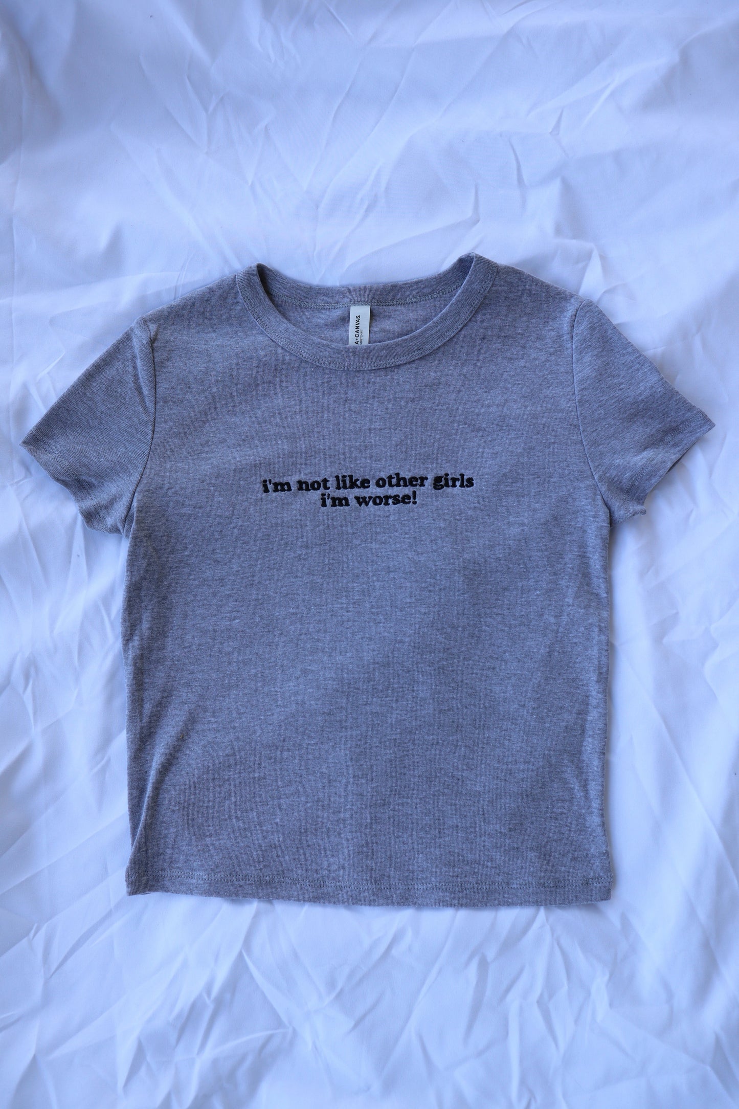 Embroidered ‘I'm Not Like Other Girls I'm Worse' Cropped Short Sleeve T-Shirt, Petite Fit, Adult Female