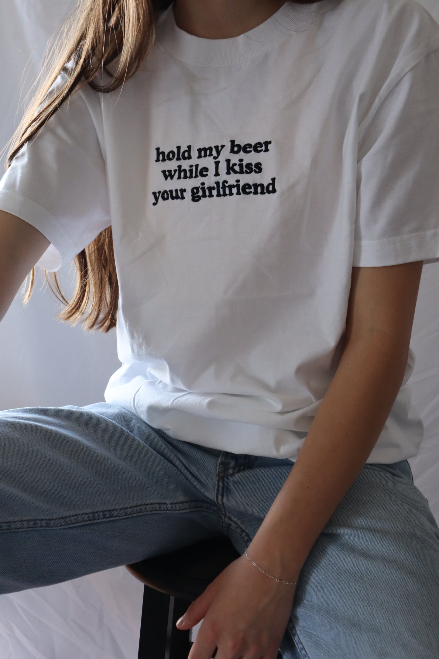 Hold My Beer While I Kiss Your Girlfriend, Long Sleeve, Classic Fit, Unisex Adult, Hoodie or Crew Neck Sweatshirt