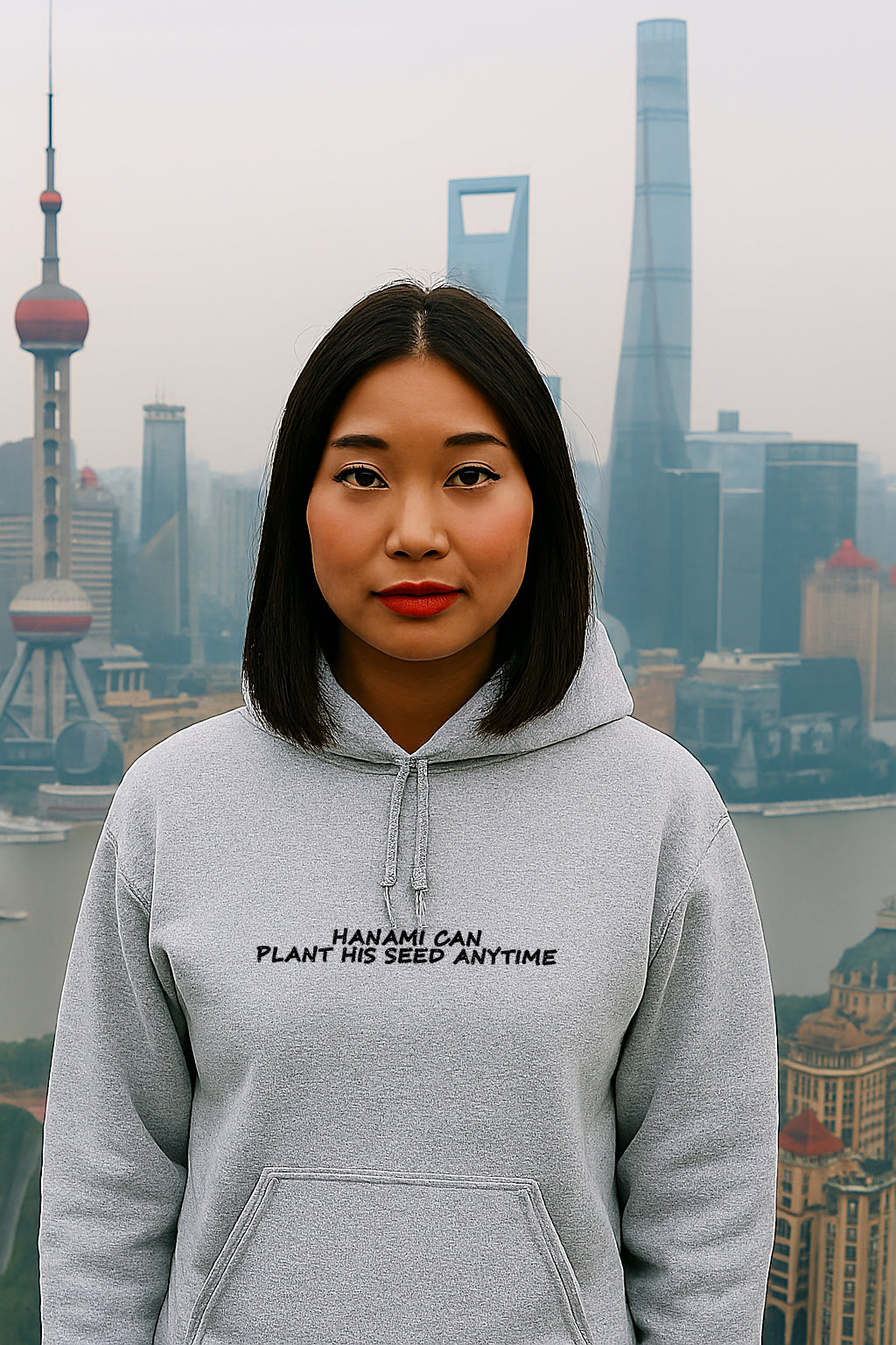 Embroidered, Hanami can plant his seed anytime, Hoodie or Crew Neck Long Sleeve, Classic fit, Unisex, Adult