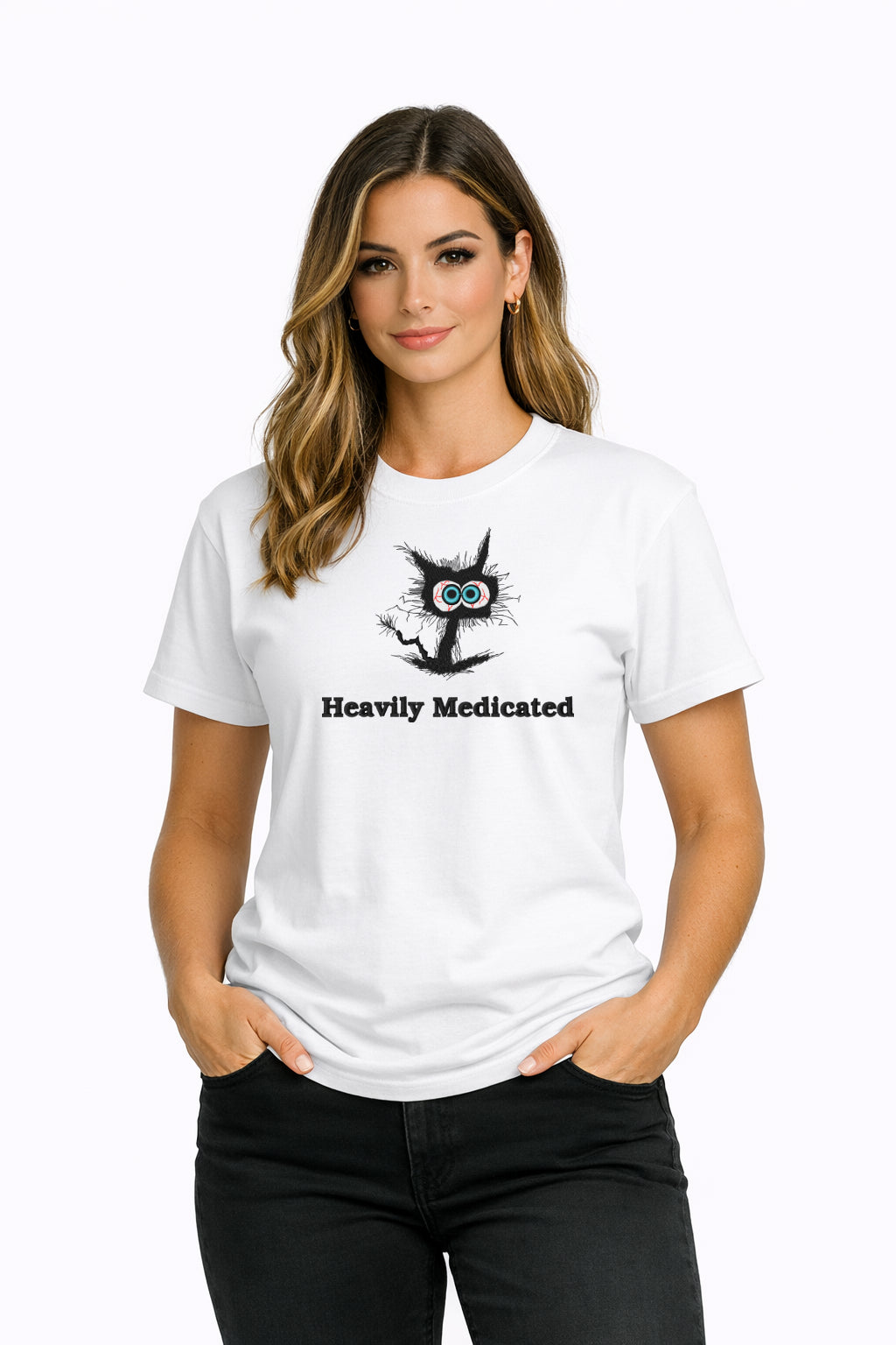 Embroidered Heavily Medicated Hoodie or Crewneck, Sweatshirt, Unisex, Classic Fit, Long Sleeve, Adult