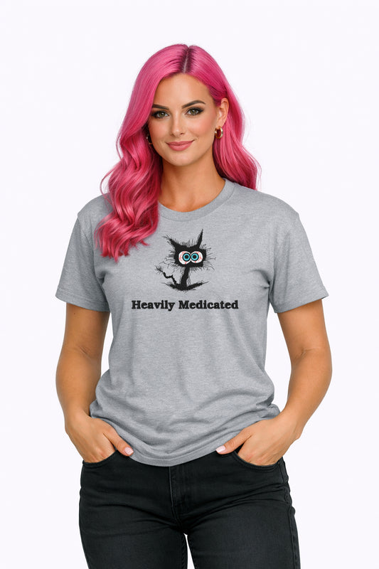 Embroidered Heavily Medicated Hoodie or Crewneck, Sweatshirt, Unisex, Classic Fit, Long Sleeve, Adult