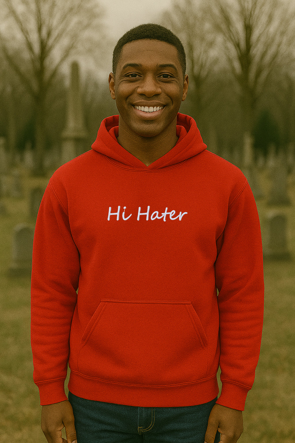 Embroidered Hi Hater (Front) Bye Hater (Back) Hoodie or Crewneck, Unisex, Classic Fit, Long Sleeve, Adult