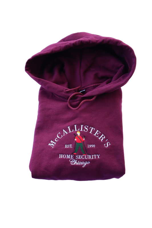 McCallister’s Home Security Embroidered Christmas Hoodie or Crewneck, Chicago Holiday Sweatshirt, Unisex, Classic Fit, Long Sleeve, Adult