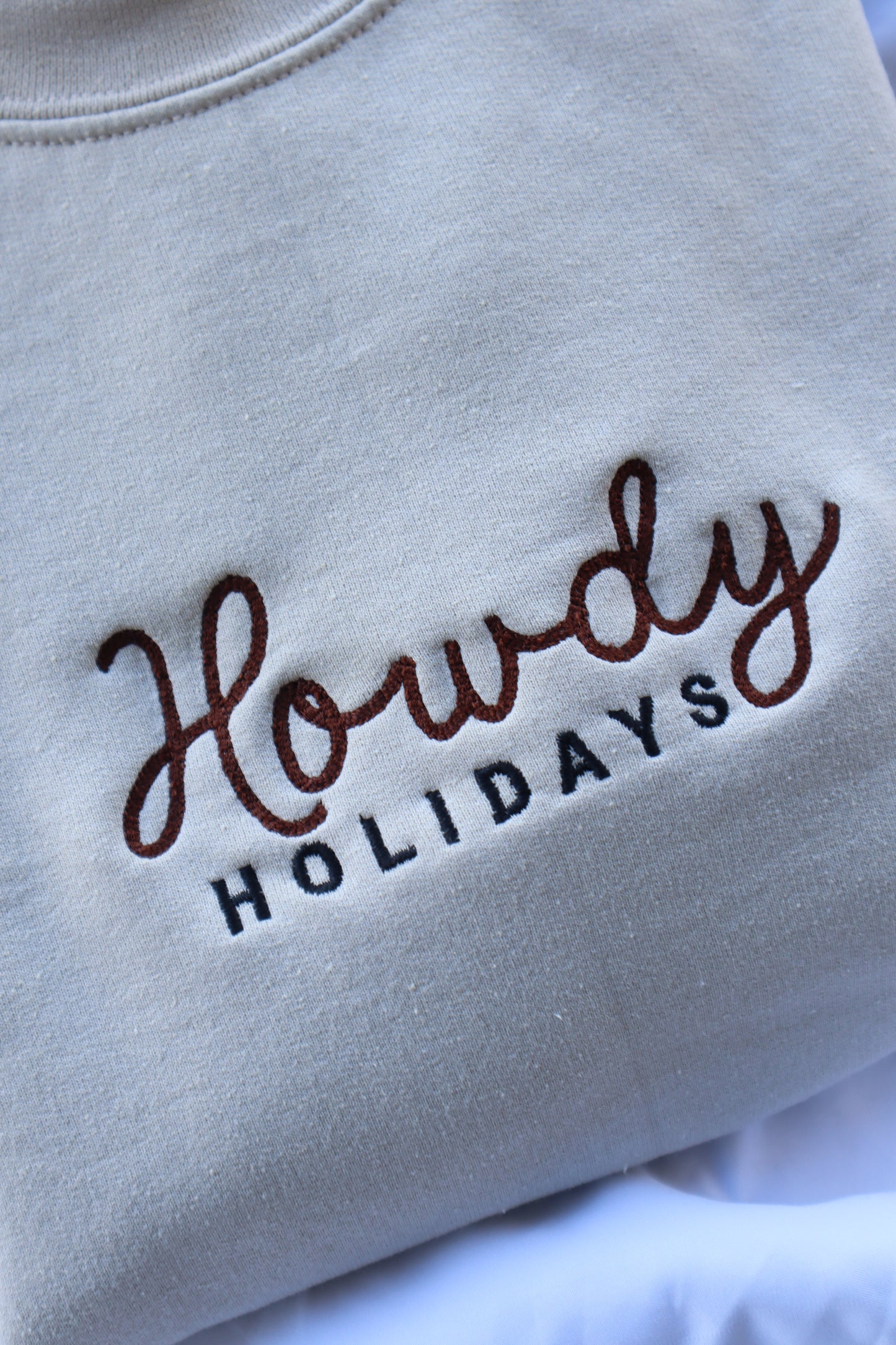 Embroidered “Howdy Holidays” Christmas Hoodie or Crewneck, Holiday Sweatshirt, Unisex, Classic Fit, Long Sleeve, Adult