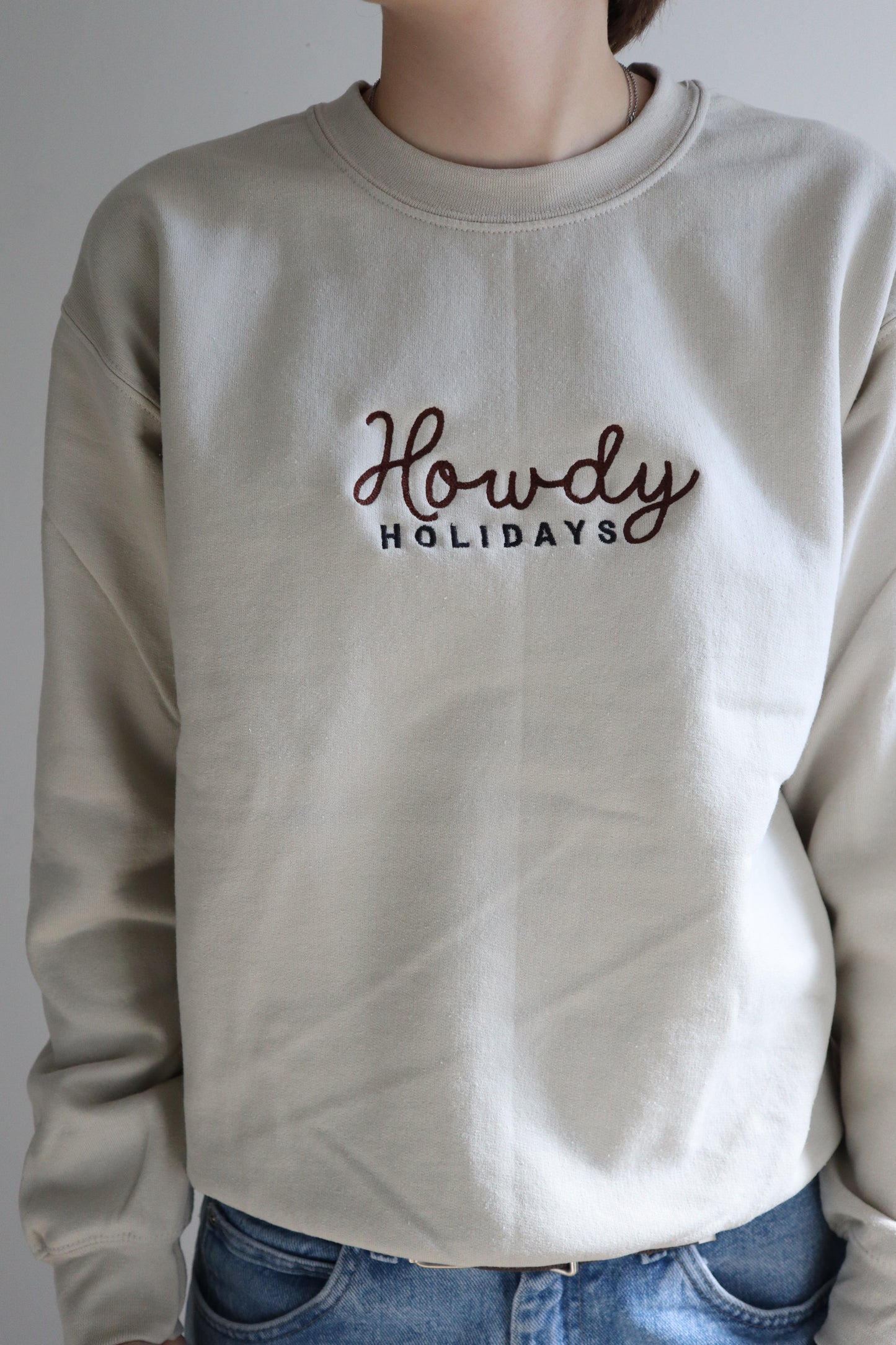 Embroidered “Howdy Holidays” Christmas Hoodie or Crewneck, Holiday Sweatshirt, Unisex, Classic Fit, Long Sleeve, Adult