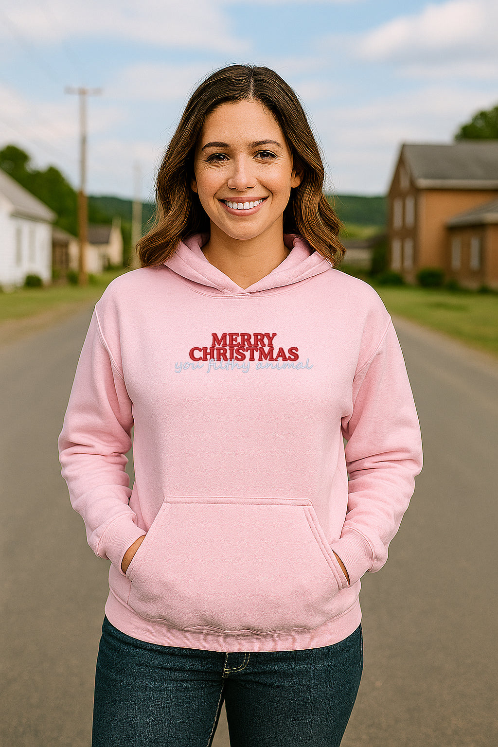 Embroidered "Merry Christmas you filthy animal" Christmas Hoodie or Crewneck, Holiday Sweatshirt, Unisex, Classic Fit, Long Sleeve, Adult