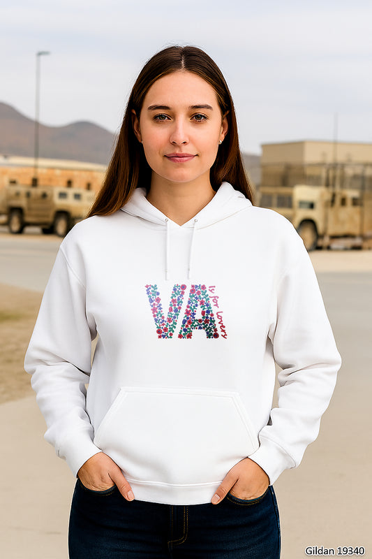 Floral Embroidered VA Is for lovers Hoodie Long Sleeve Classic fit Unisex Adult Casual Everyday Wear