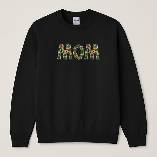 Embroidered, Mom Floral, Hoodie or Crew Neck Long Sleeve, Classic fit, Unisex, Adult