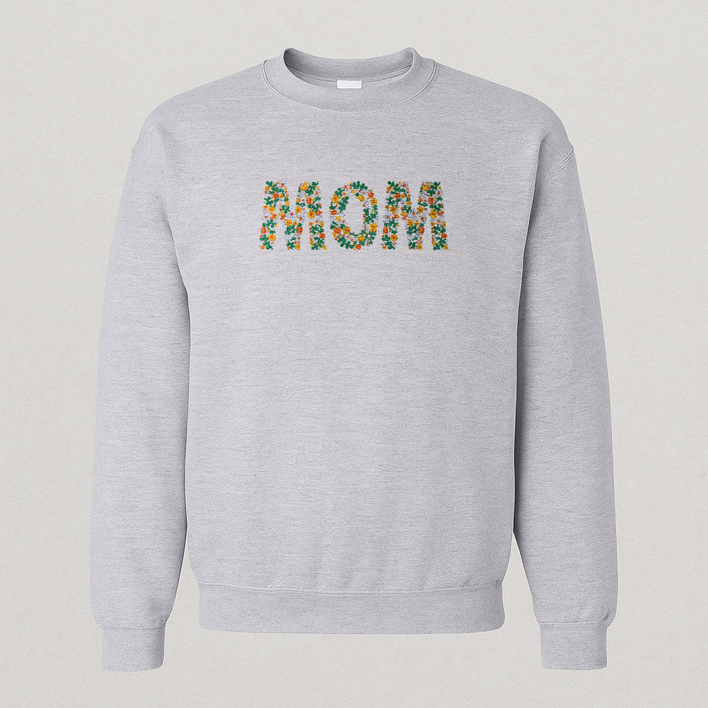 Embroidered, Mom Floral, Hoodie or Crew Neck Long Sleeve, Classic fit, Unisex, Adult