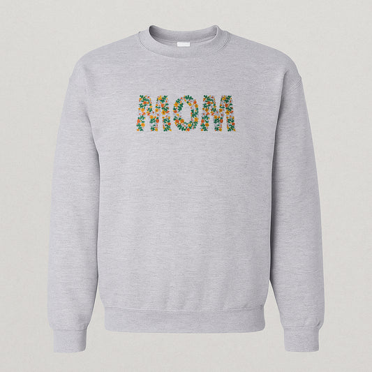 Embroidered, Mom Floral, Hoodie or Crew Neck Long Sleeve, Classic fit, Unisex, Adult