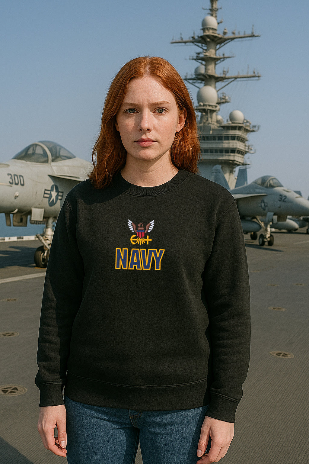 U.S. Navy Embroidered Hoodie or Crewneck, Long Sleeve, Classic Fit, Unisex Adult