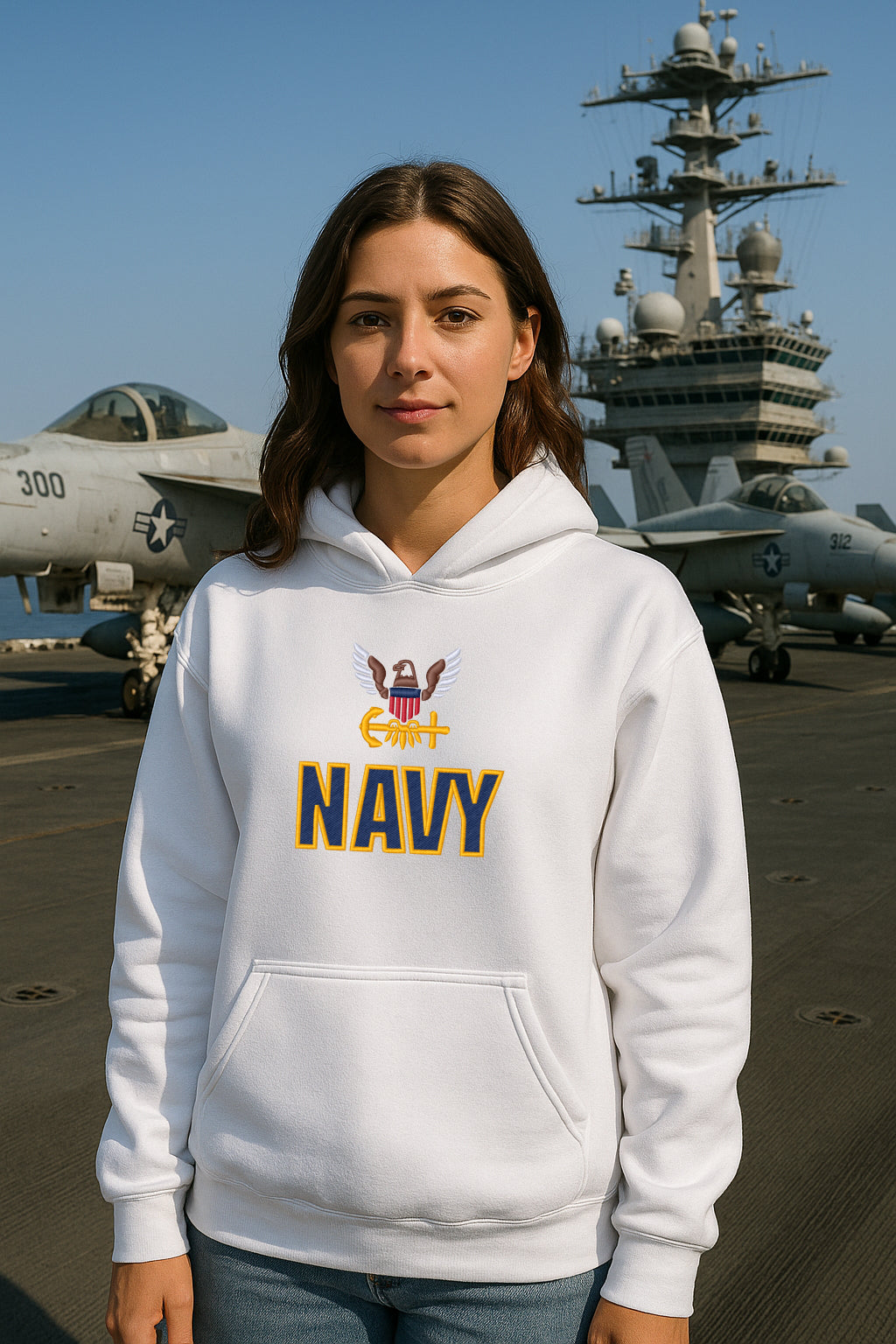 U.S. Navy Embroidered Hoodie or Crewneck, Long Sleeve, Classic Fit, Unisex Adult