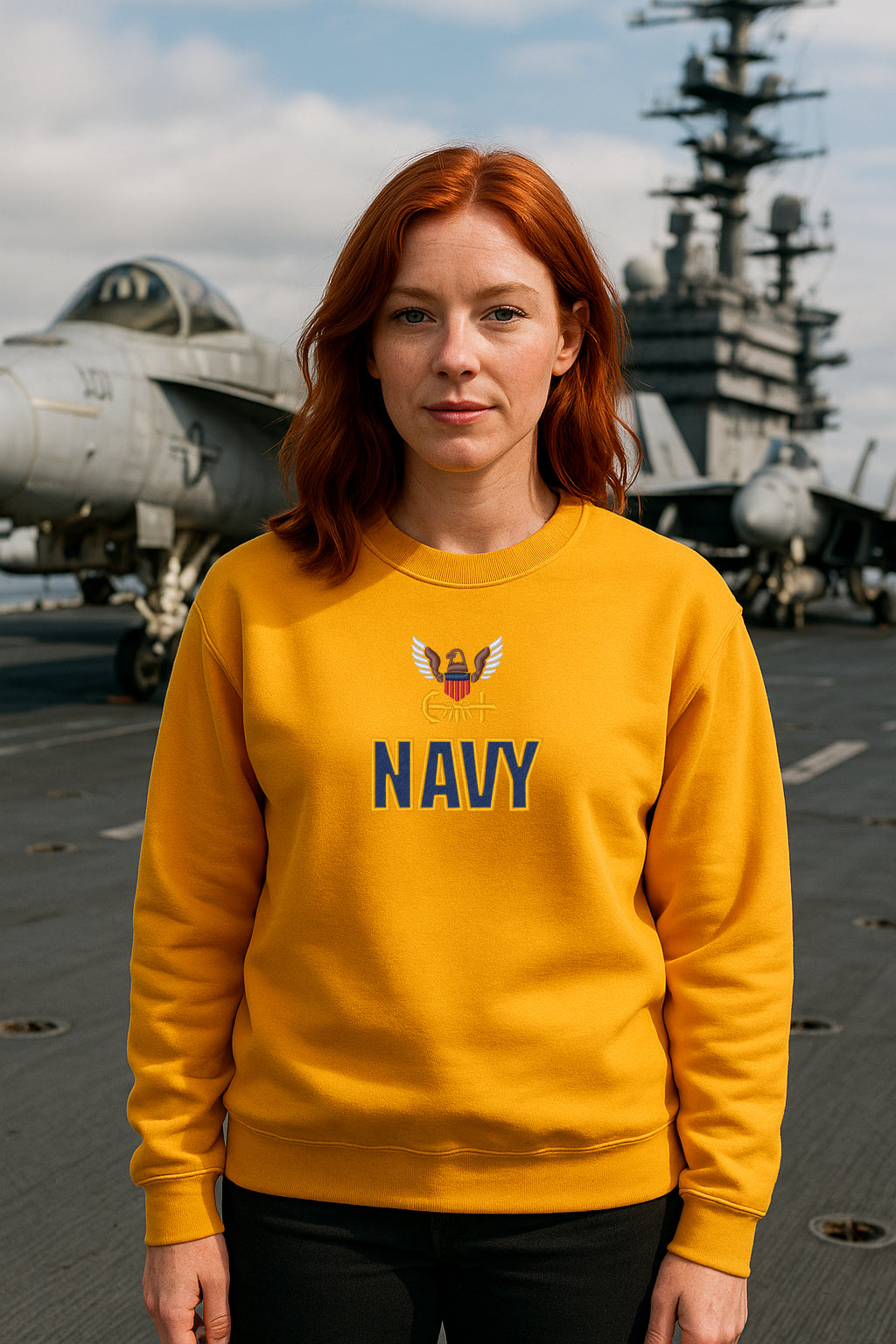 U.S. Navy Embroidered Hoodie or Crewneck, Long Sleeve, Classic Fit, Unisex Adult