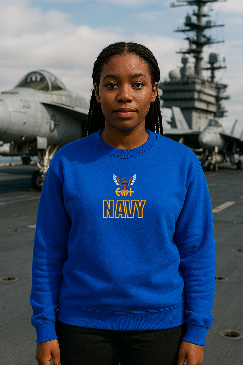 U.S. Navy Embroidered Hoodie or Crewneck, Long Sleeve, Classic Fit, Unisex Adult