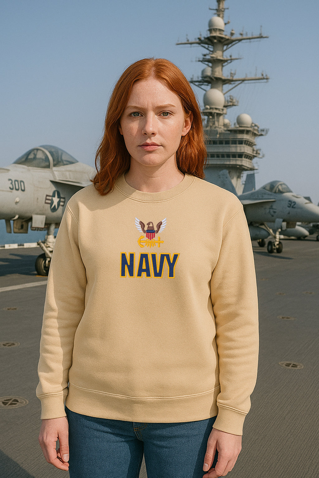 U.S. Navy Embroidered Hoodie or Crewneck, Long Sleeve, Classic Fit, Unisex Adult