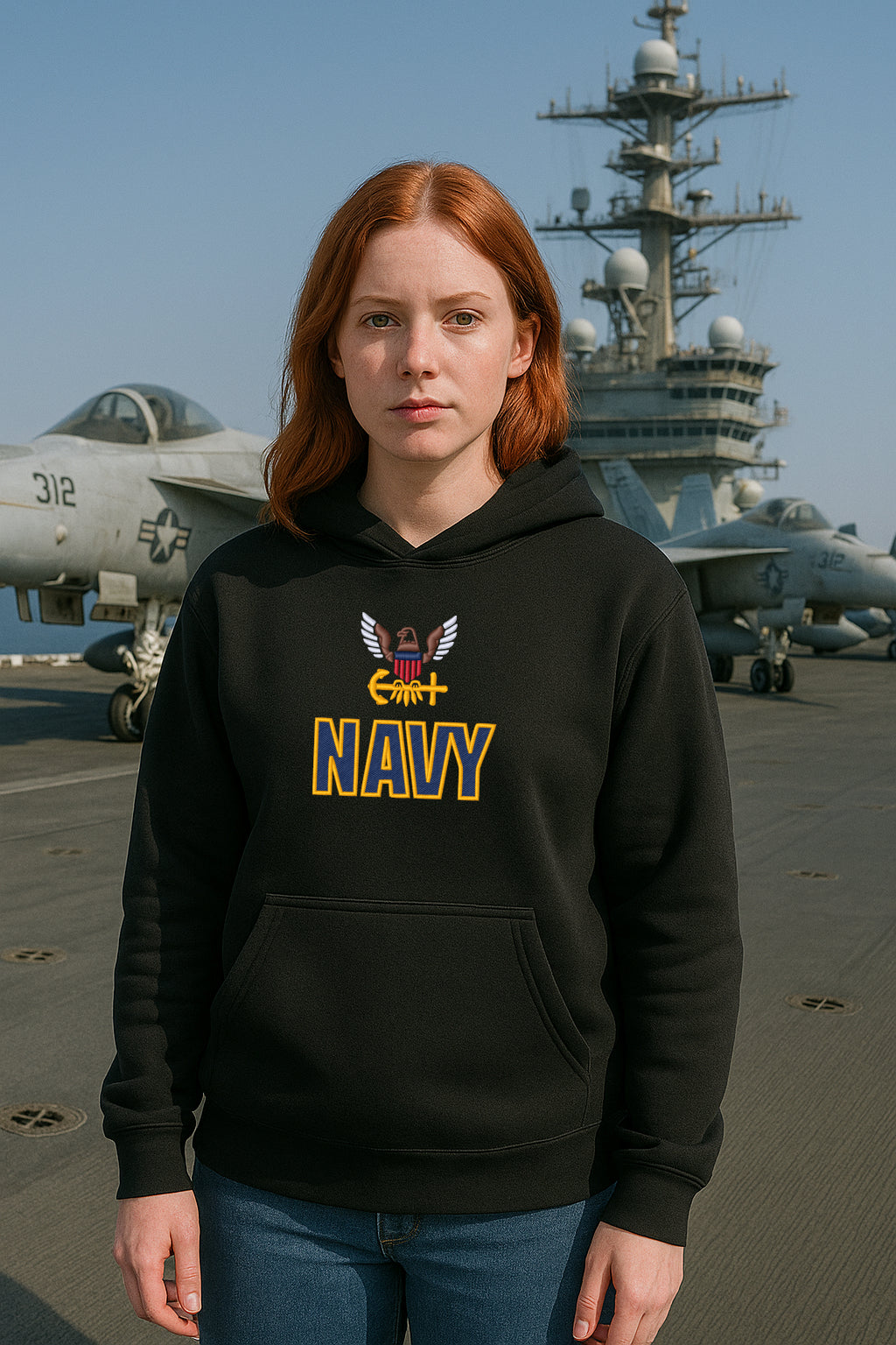 U.S. Navy Embroidered Hoodie or Crewneck, Long Sleeve, Classic Fit, Unisex Adult