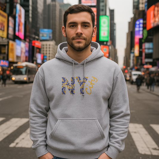 Floral Embroidered NY City Hoodie Long Sleeve Classic fit Unisex Adult Casual Everyday Wear