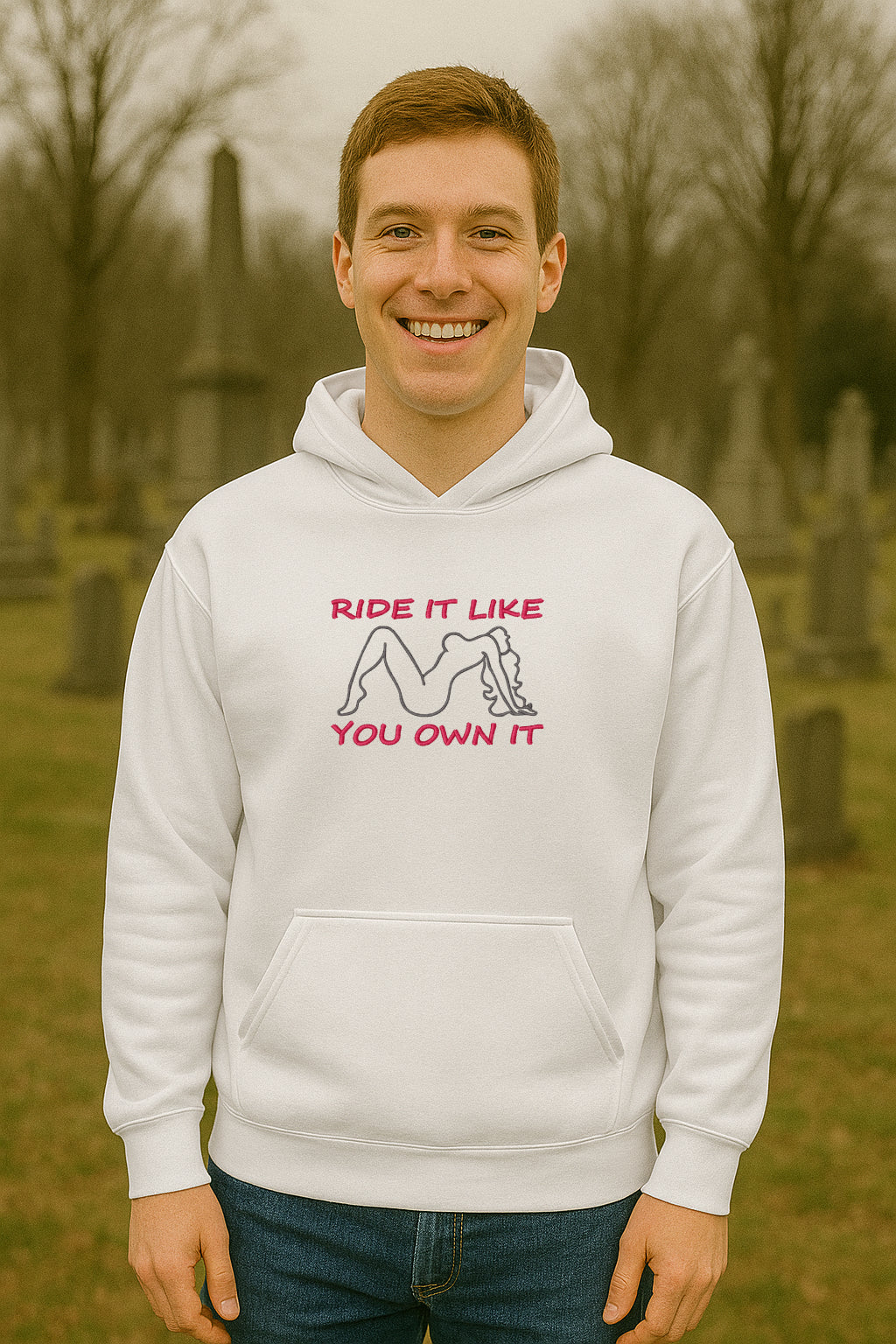 Embroidered Ride It Like You Own It, Hoodie or Crewneck Sweatshirt, Unisex, Classic Fit, Long Sleeve, Adult