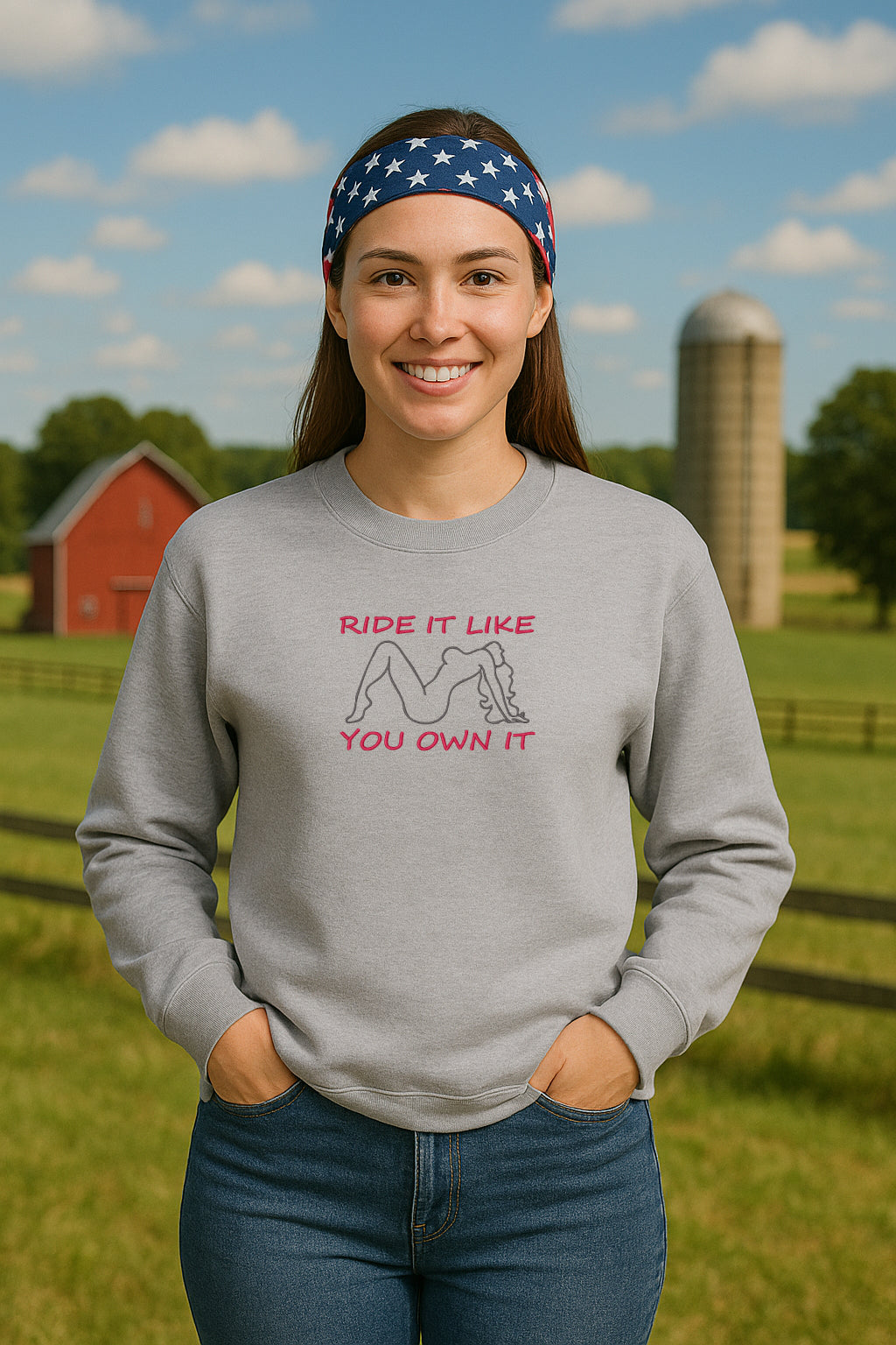 Embroidered Ride It Like You Own It, Hoodie or Crewneck Sweatshirt, Unisex, Classic Fit, Long Sleeve, Adult