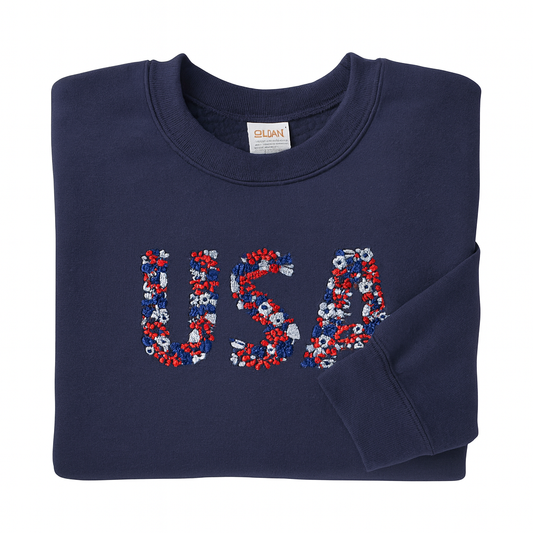 USA Floral, Hoodie or Crewneck, Long Sleeve, Classic fit, Unisex, Adult