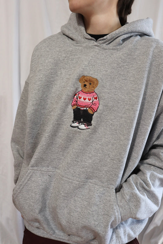 Embroidered Valentine’s Day “Teddy Bear with Heart Sweater” Hoodie/Crewneck, Holiday Sweatshirt, Unisex, Classic Fit, Long Sleeve, Adult