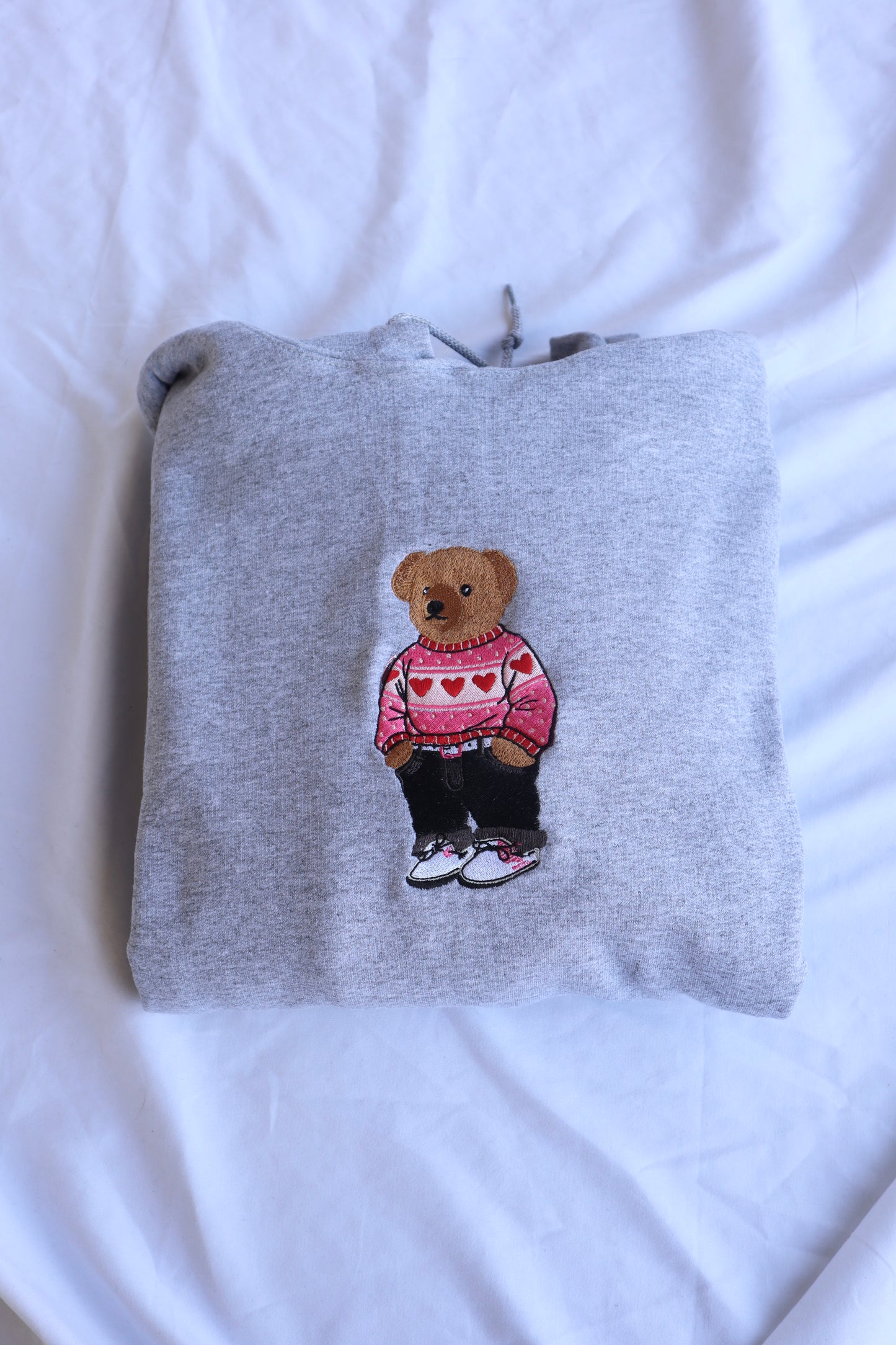 Embroidered Valentine’s Day “Teddy Bear with Heart Sweater” Hoodie/Crewneck, Holiday Sweatshirt, Unisex, Classic Fit, Long Sleeve, Adult