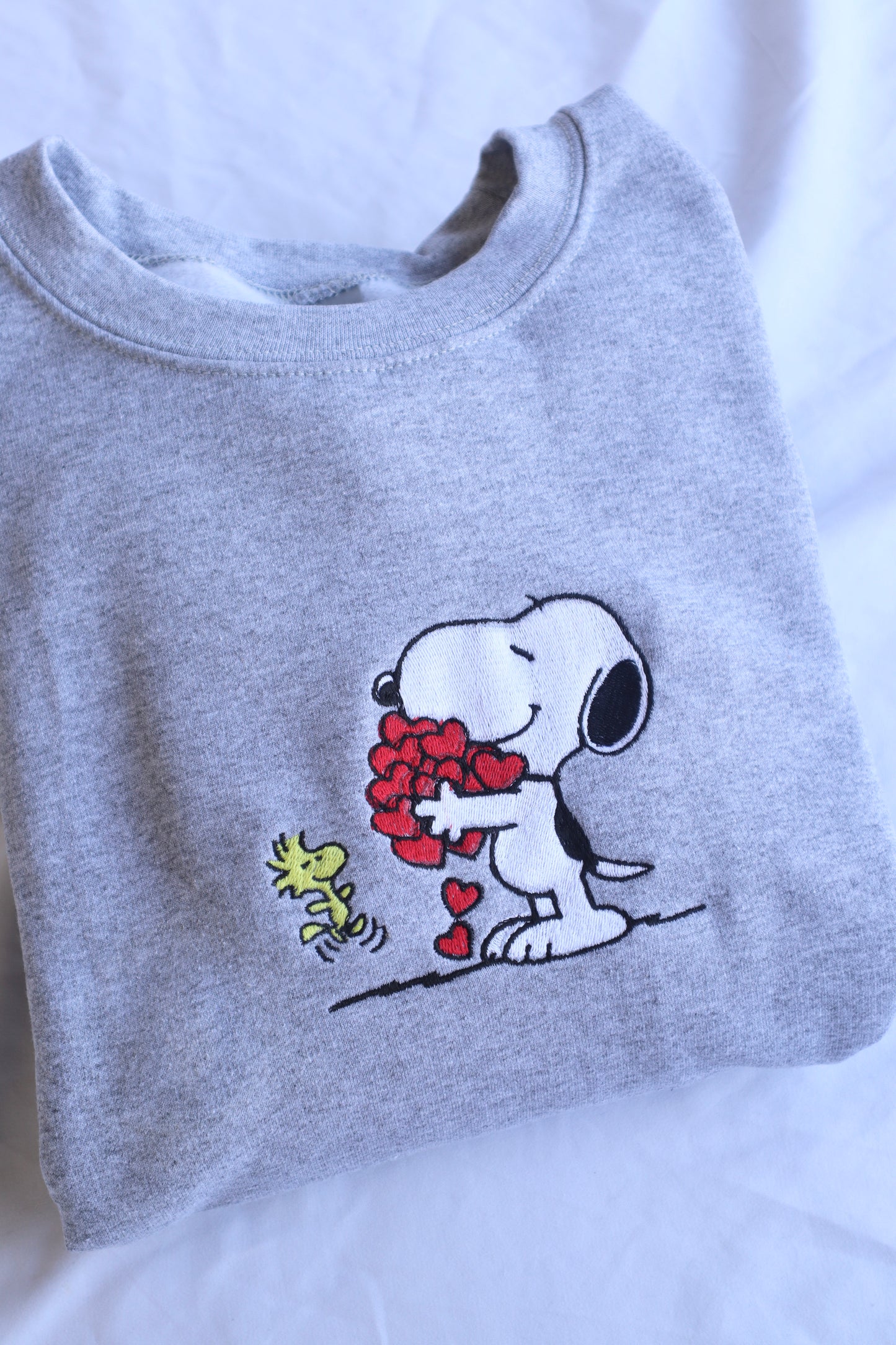 Embroidered Valentine's Day "Dog with Hearts", Hoodie or Crew Neck, Long Sleeve, Classic fit, Unisex, Adult