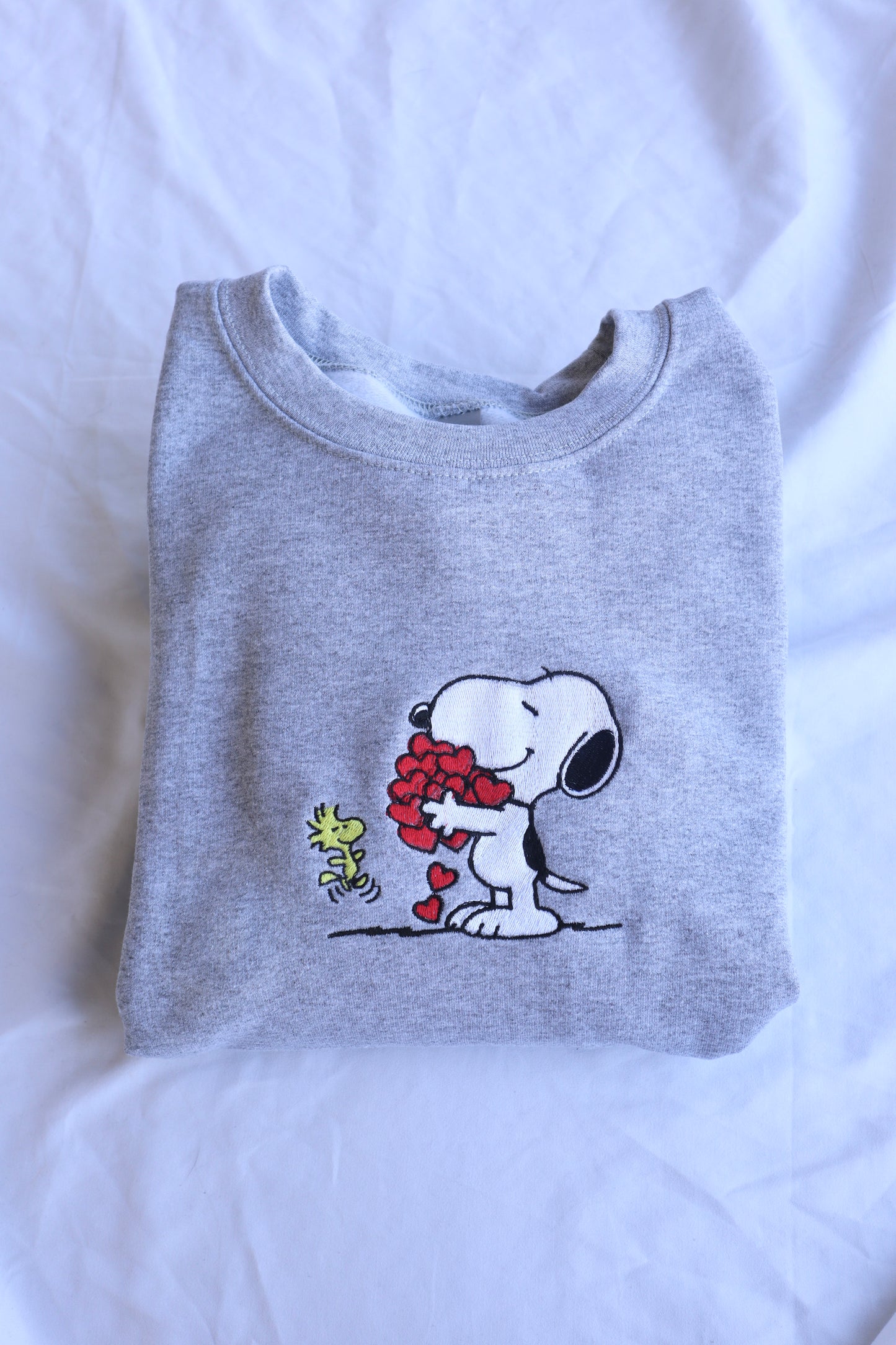 Embroidered Valentine's Day "Dog with Hearts", Hoodie or Crew Neck, Long Sleeve, Classic fit, Unisex, Adult