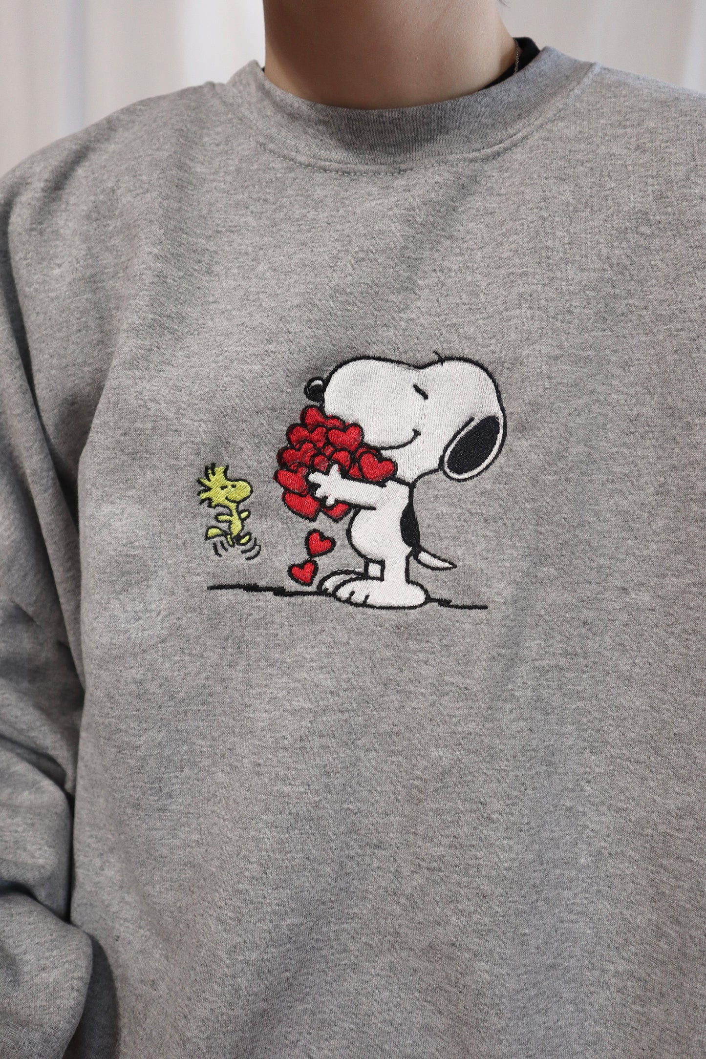 Embroidered Valentine's Day "Dog with Hearts", Hoodie or Crew Neck, Long Sleeve, Classic fit, Unisex, Adult