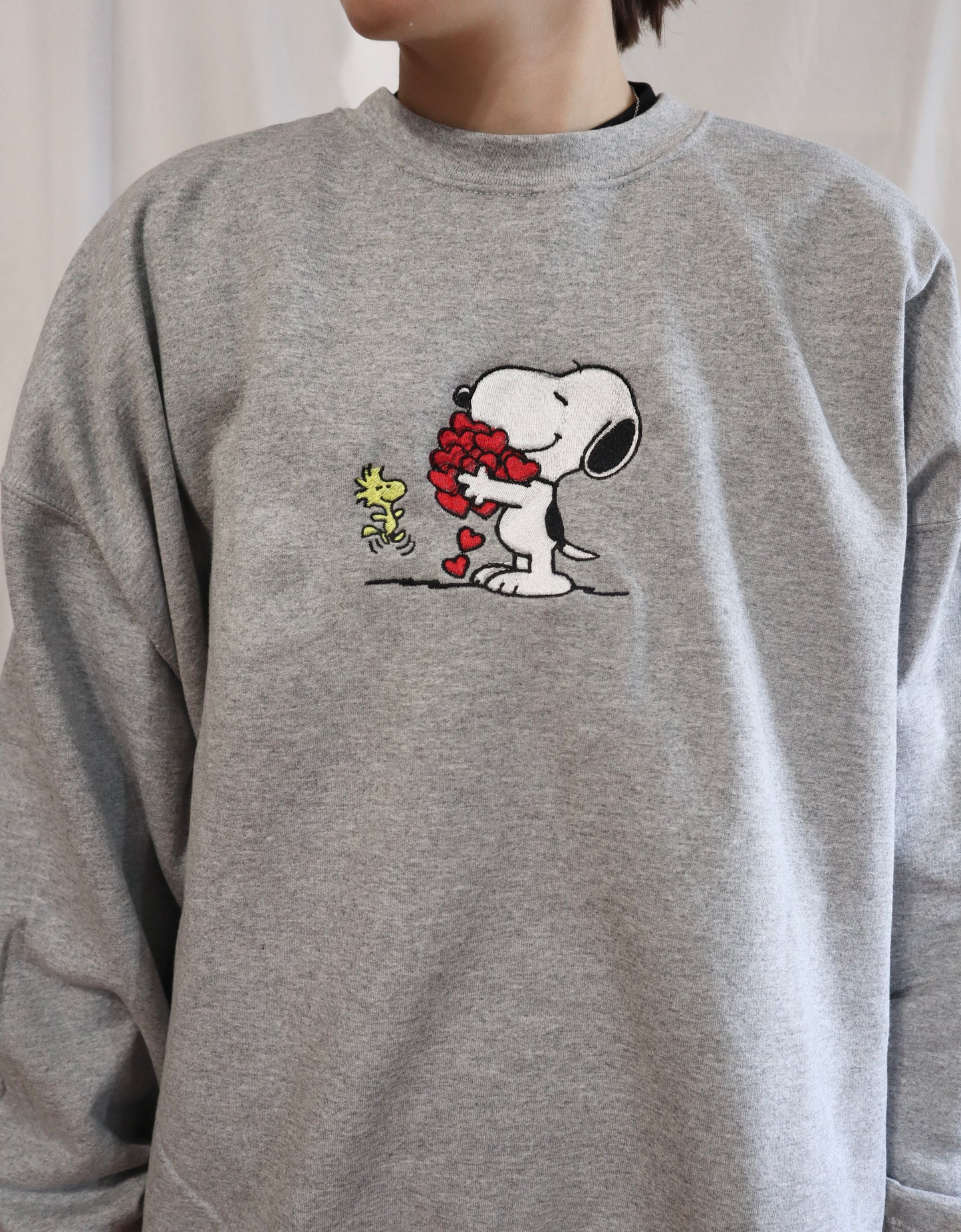 Embroidered Valentine's Day "Dog with Hearts", Hoodie or Crew Neck, Long Sleeve, Classic fit, Unisex, Adult