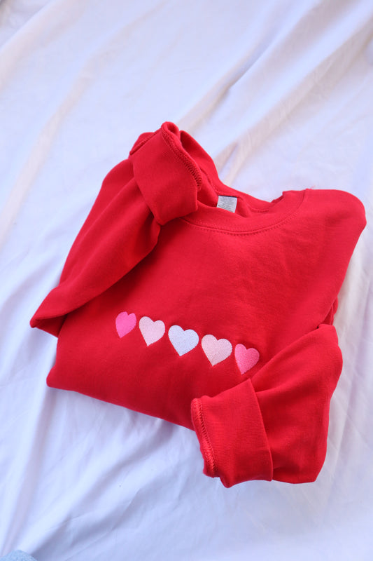 Embroidered Valentine's Day "Hearts" Hoodie/Crewneck, Holiday Sweatshirt, Unisex, Classic Fit, Long Sleeve, Adult