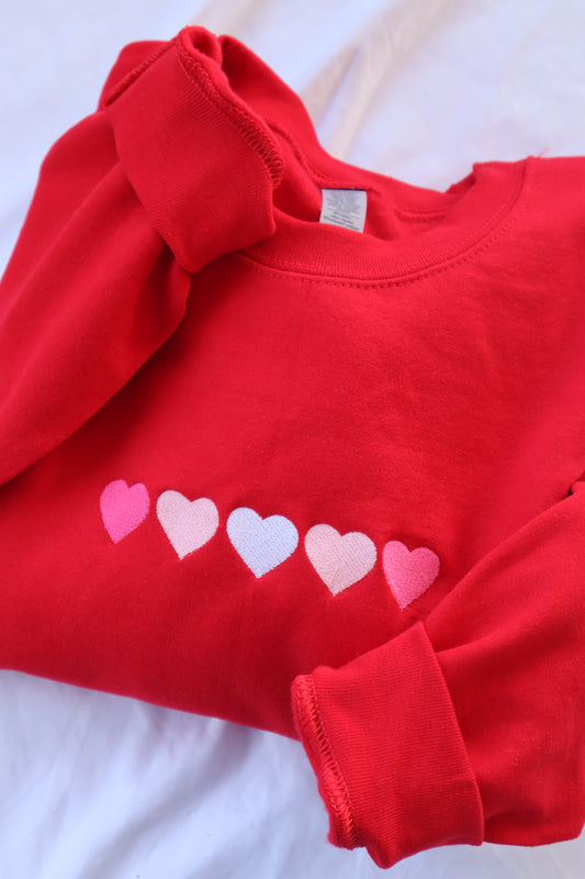 Embroidered Valentine's Day "Hearts" Hoodie/Crewneck, Holiday Sweatshirt, Unisex, Classic Fit, Long Sleeve, Adult