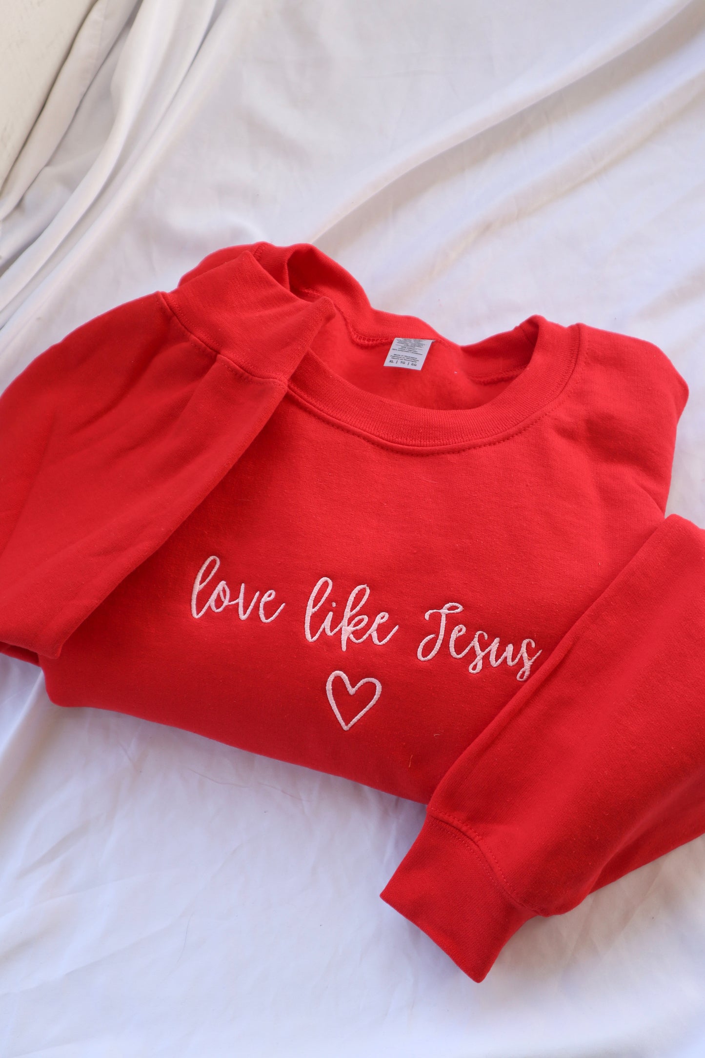 Embroidered Valentine's Day "Love Like Jesus" Hoodie/Crewneck, Holiday Sweatshirt, Unisex, Classic Fit, Long Sleeve, Adult