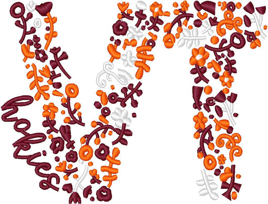 VT Floral College Embroidery Design, Machine Embroidery File, Instant Download