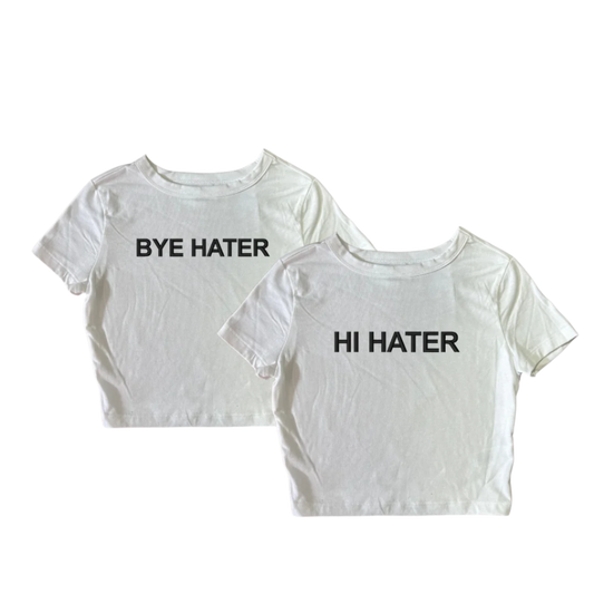 Hi Hater Bye Hater, Short Sleeve, Crop Top, Fitted, Female, Adult Baby Tee