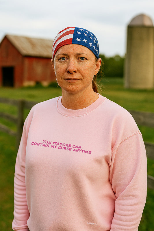 Embroidered, Yuji Itadori can contain my curse anytime, Hoodie or Crew Neck Long Sleeve, Classic fit, Unisex, Adult