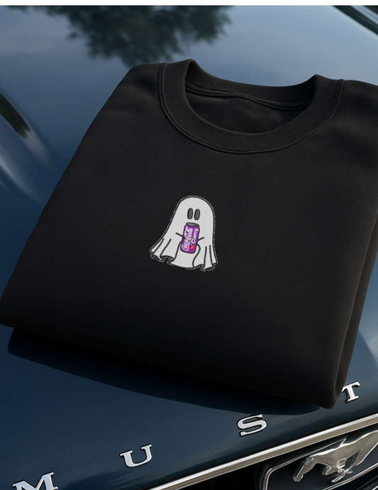 Halloween Ghost Cherry Soda , Embroidered Hoodie or Crewneck, Long Sleeve, Unisex, Adult