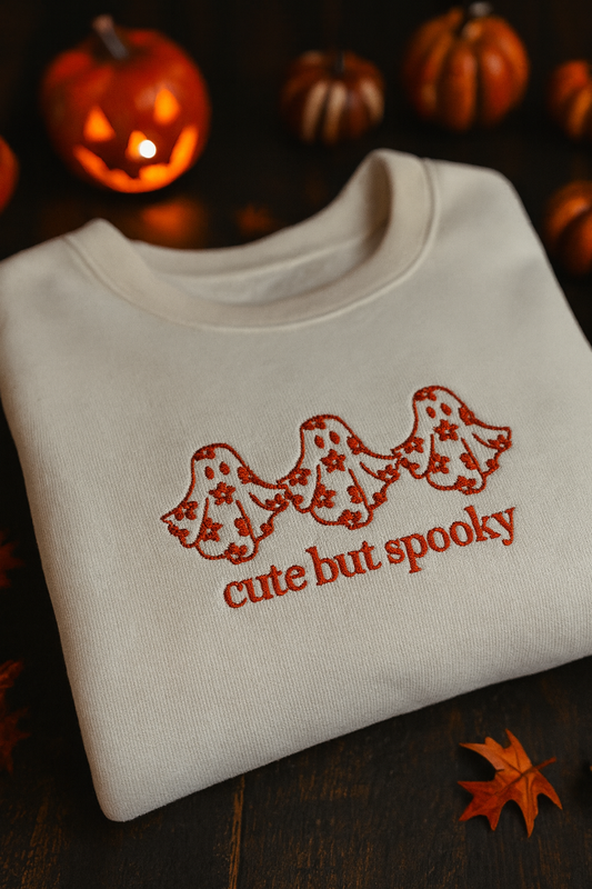 Halloween Cute But Spooky Ghosts, Embroidered Hoodie or Crewneck, Long Sleeve, Unisex, Adult